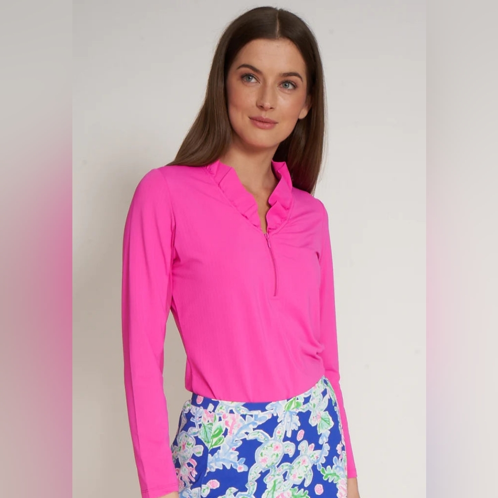 G-Lifestyle LS Portrait Collar Top - Hot Pink